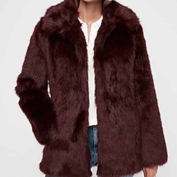 Express Collared Faux Fur Dress Coat in Cabernet - Picture 2 of 8